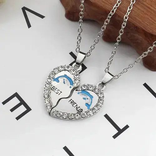 Other 2PCS Dolphin Heart Necklace Size ONE SIZE - 4 Thumbnail