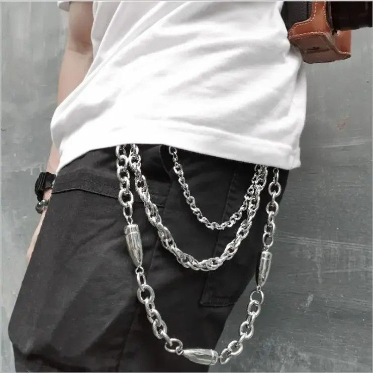 Jewelry Bullet 3 Layer Long Chain Waist Pants in Silver, Men's