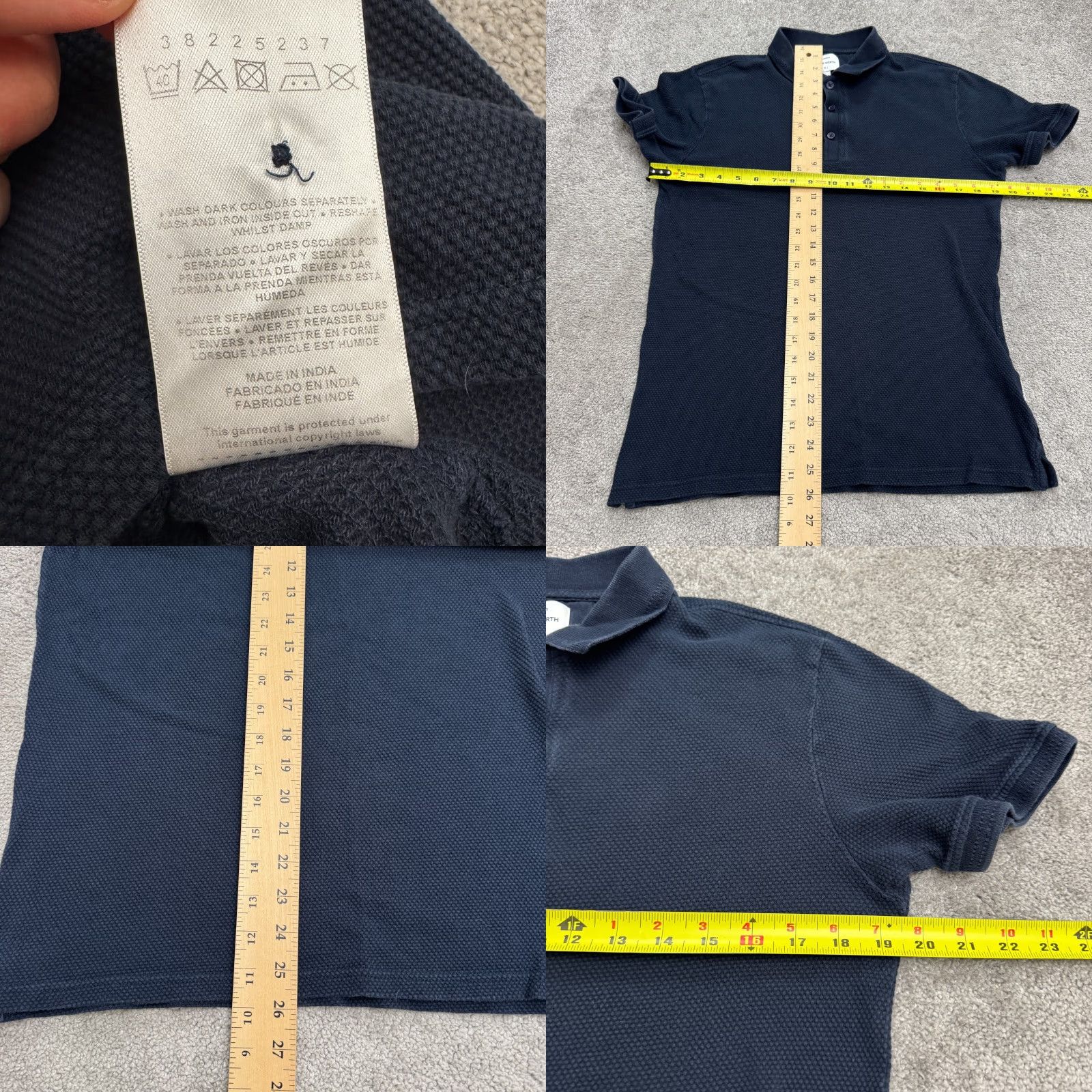 Vintage Peter Werth London N.1 Baran Polo Shirt Mens Medium Navy Blue Textured Pique Top Size US M / EU 48-50 / 2 - 8 Thumbnail