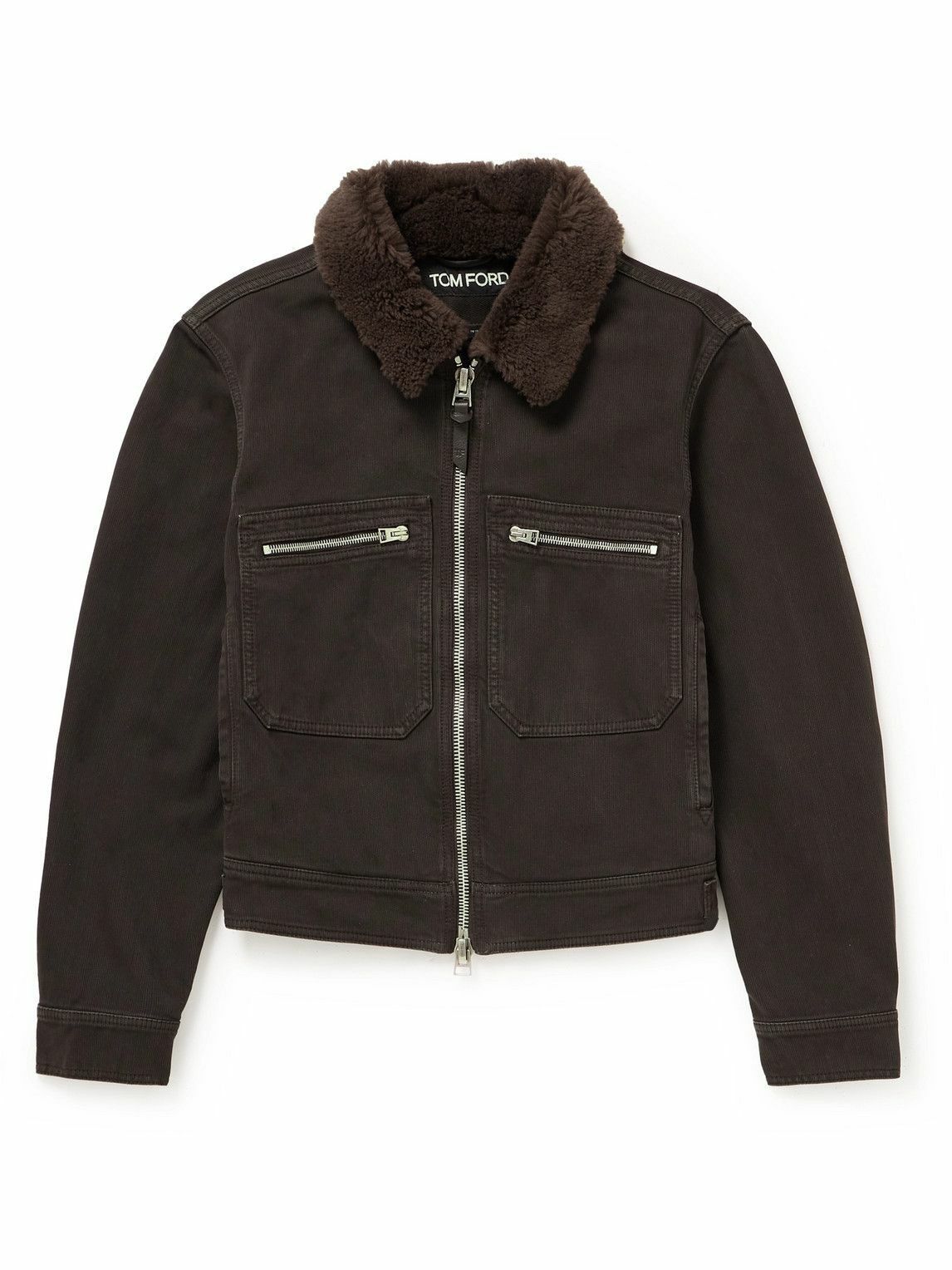 image of Tom Ford O1W1Db10124 Shearling Trucker Jacket In Brown, Men's (Size Medium)