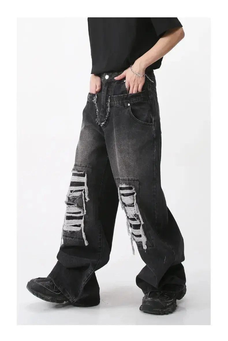 Japanese Brand Holey Baggy Retro Hip Hop Jeans Pants Y2k Casual Loose 90’s Size US 32 / EU 48 - 4 Thumbnail