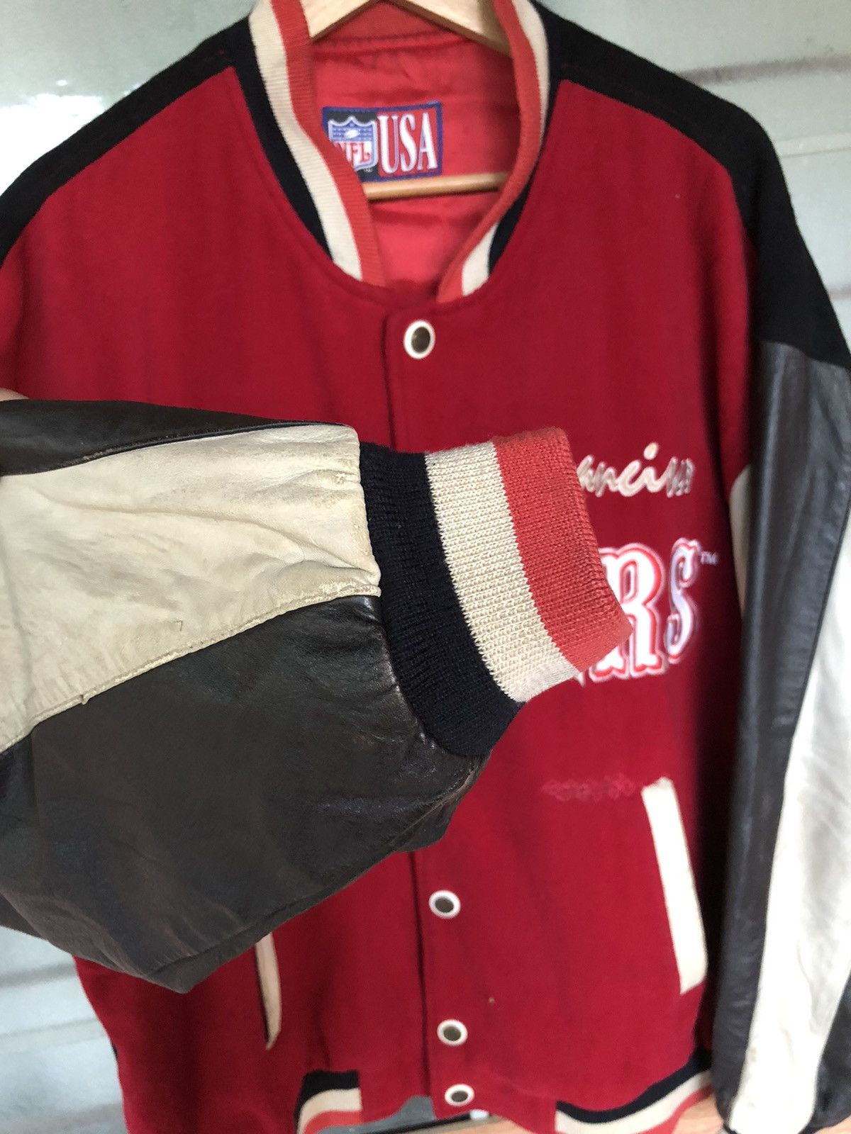NFL Vintage 90's NFL USA 49ers Bomber Leather Jacket Size US L / EU 52-54 / 3 - 9 Thumbnail