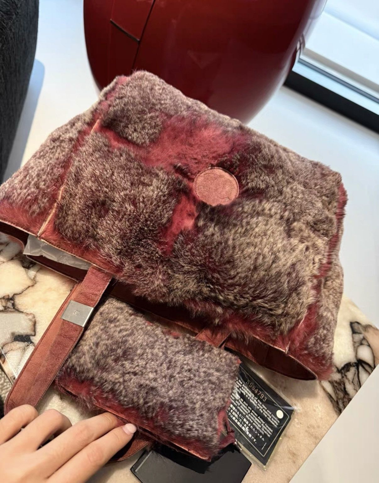 Chanel Chanel Raspberry Red Rabbit Fur Tote Shoulder Bag J36 Size ONE SIZE - 3 Thumbnail