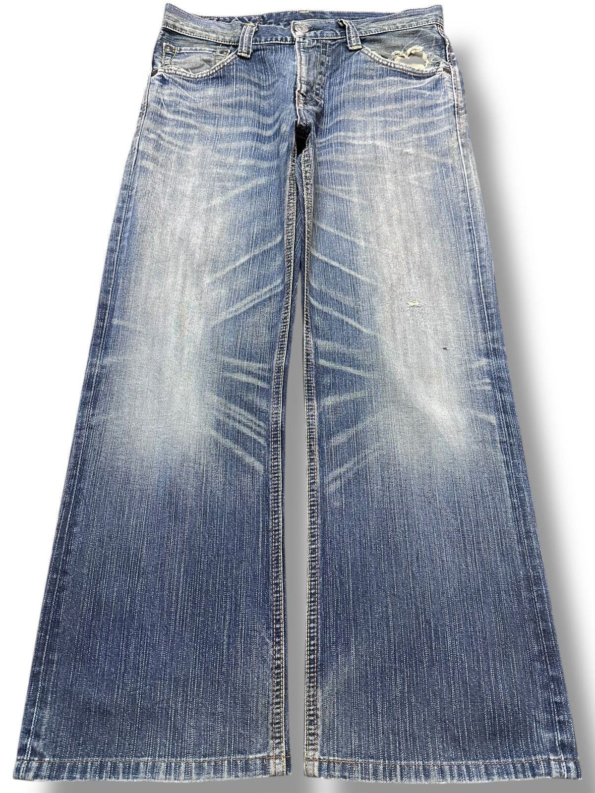 Edwin Vintage Edwin BT5011 Faded Whiskers Grunge Denim Size US 33 - 1 Thumbnail