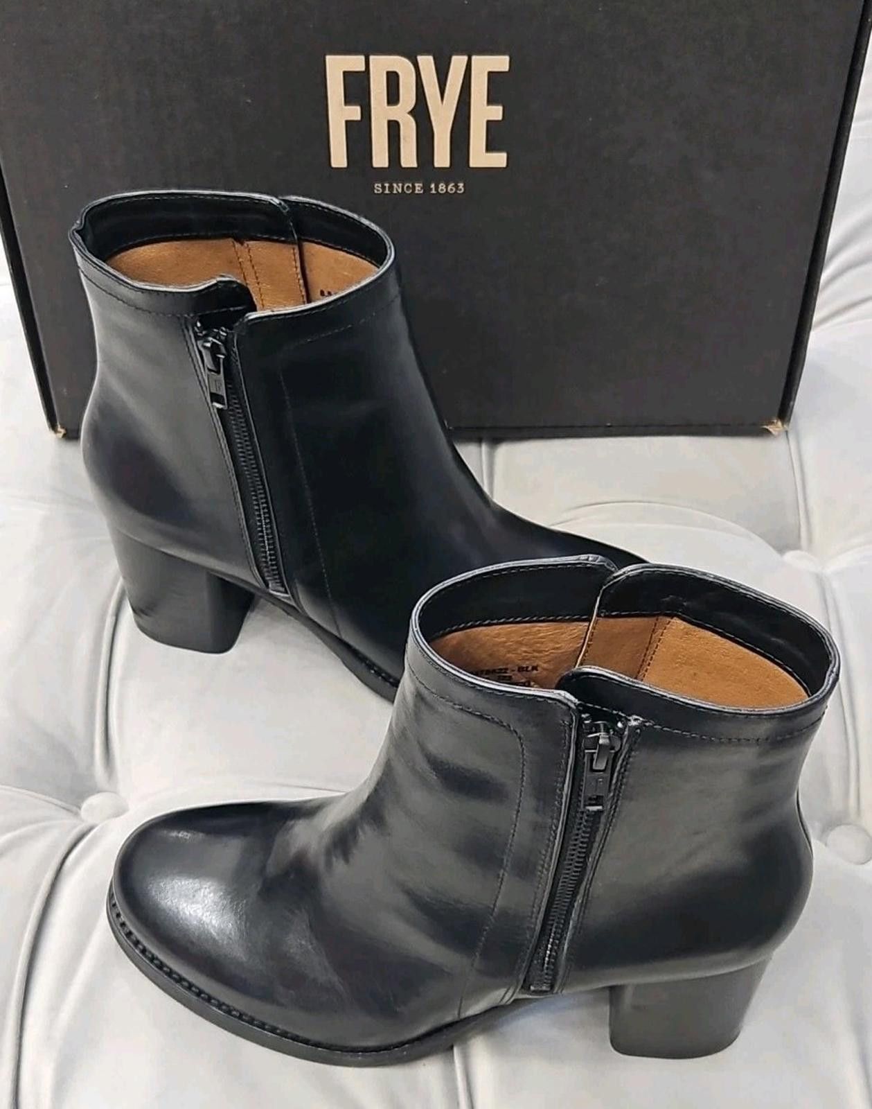 Frye Addie Black Leather Double Zip Boots Womens Shoes 8.5