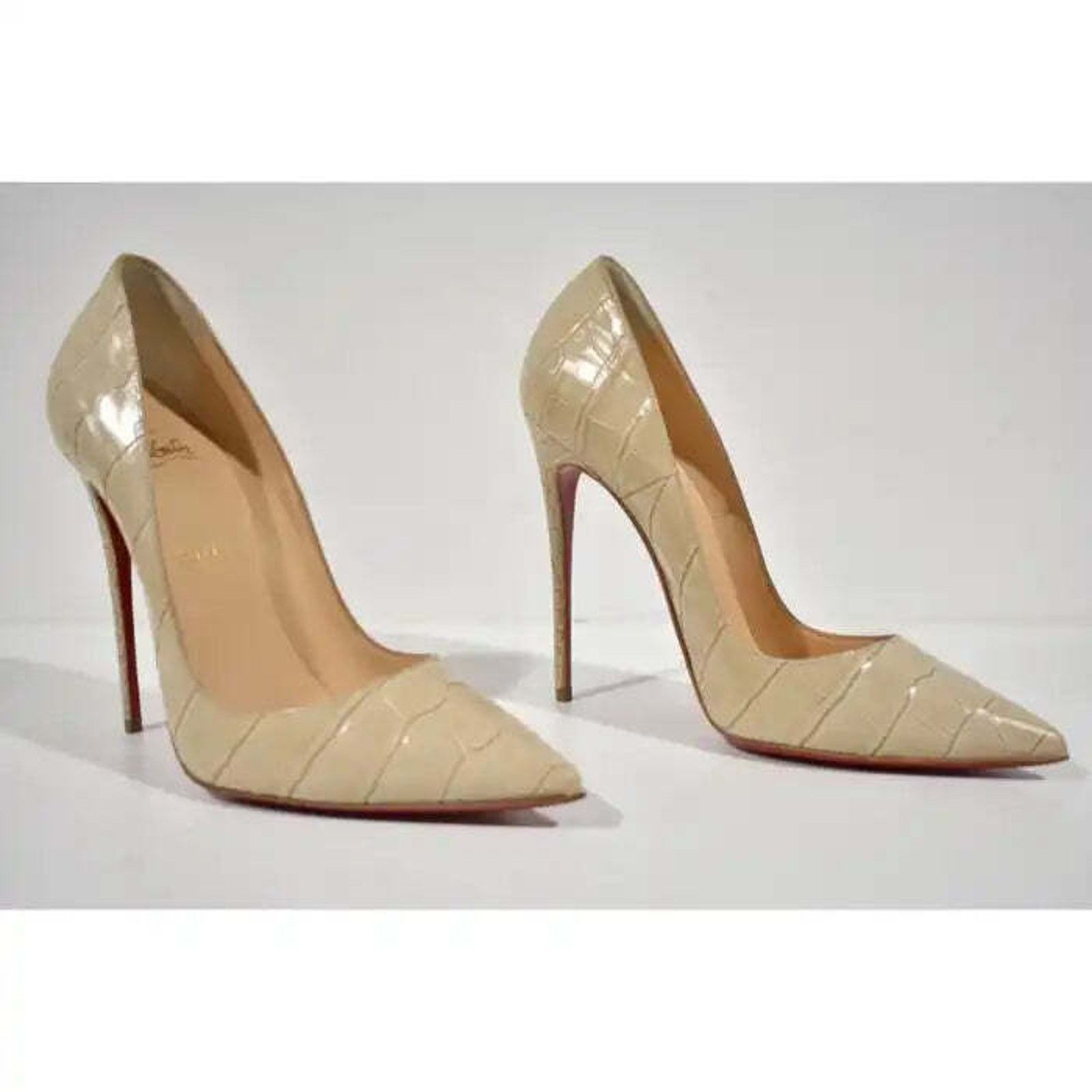 Christian Louboutin So Kate 120 Nougat Nude Calf Ali Croc Pointed Heel Pump 40 Size US 10 / IT 40 - 4 Thumbnail