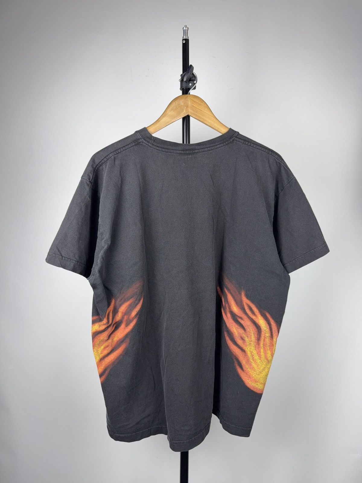 Japanese Brand 💀🔥Crazy Vintage 90s Gothic Biker Skull Flame Side Print Tee Size US XL / EU 56 / 4 - 9 Thumbnail