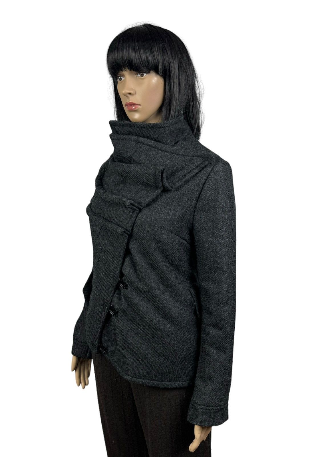 Designer Drina Marya Wool Jacket Avant Garde Asymmetrical Coat size S Size S / US 4 / IT 40 - 6 Thumbnail