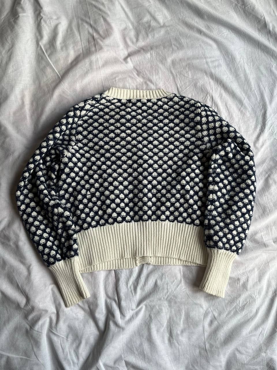 Other × Vintage Karen by Simonsen blue-white knitted embroidered cardigan Size L / US 10 / IT 46 - 4 Thumbnail