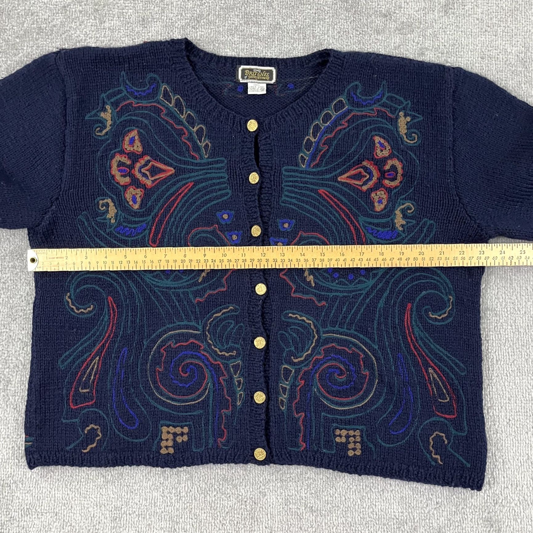Vintage Britches Of Georgetowne Cardigan Sweater Womens Medium Blue Wool Abstract Stitch Size M / US 6-8 / IT 42-44 - 5 Thumbnail