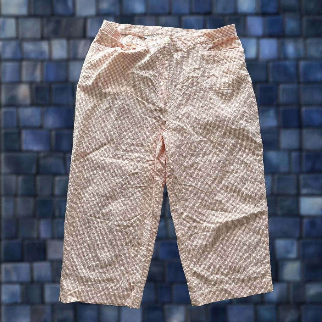 Ralph Lauren VINTAGE Lauren Ralph Lauren Seersucker Crop Pants Womens 14 32x21 Orange/White Gingham Plaid Cropped Slim Straight Leg Beach Preppy Resort Womens Size 36" / US 14 / IT 50 - 1 Thumbnail