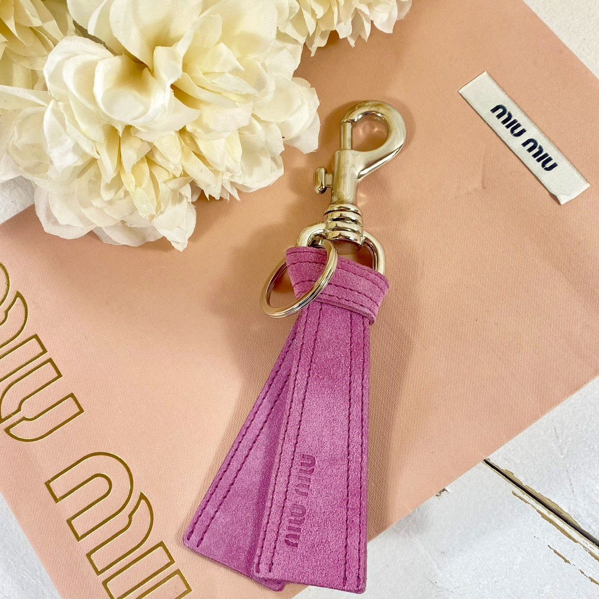 MIUMIU leather logo strap charm 5TL510 Black x navy