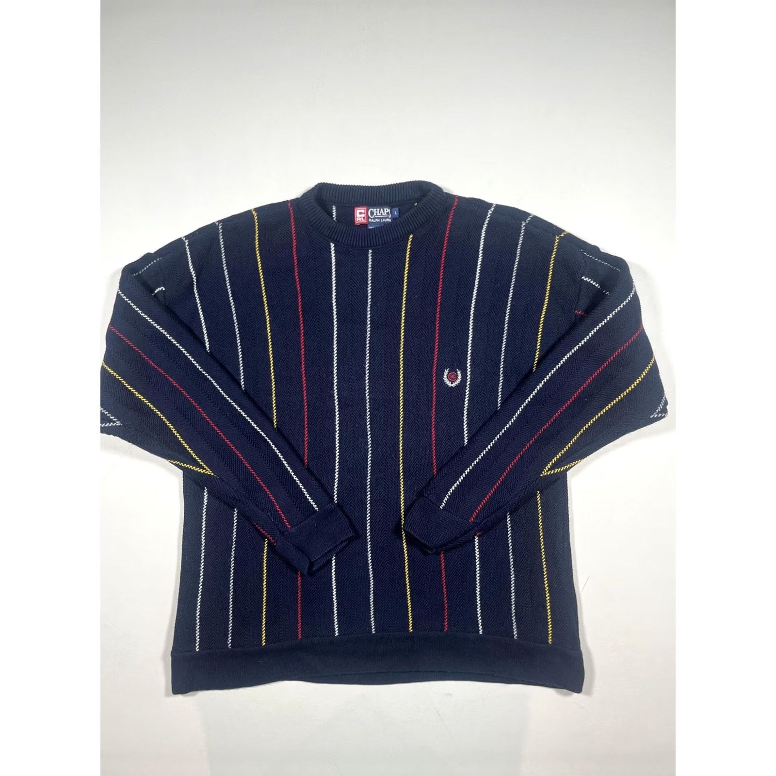 Chaps VINTAGE Chaps Ralph Lauren Sweater Mens L Striped Crewneck Cotton 90s USA Navy Blue Size US L / EU 52-54 / 3 - 2 Thumbnail