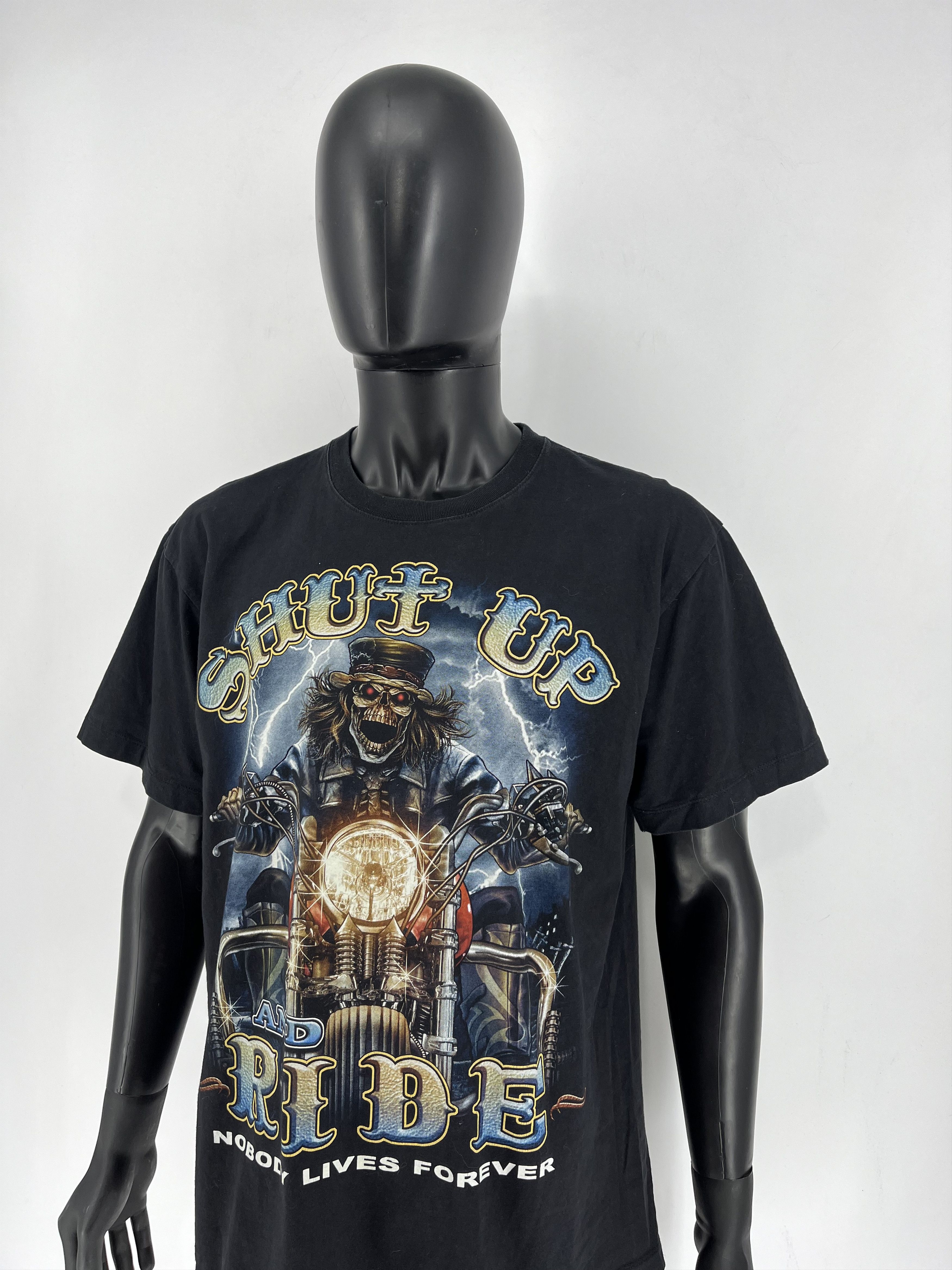 Other Vintage 90s Shut Up and RIDE Biker T-Shirt, Skeleton Comin Size US L / EU 52-54 / 3 - 4 Thumbnail