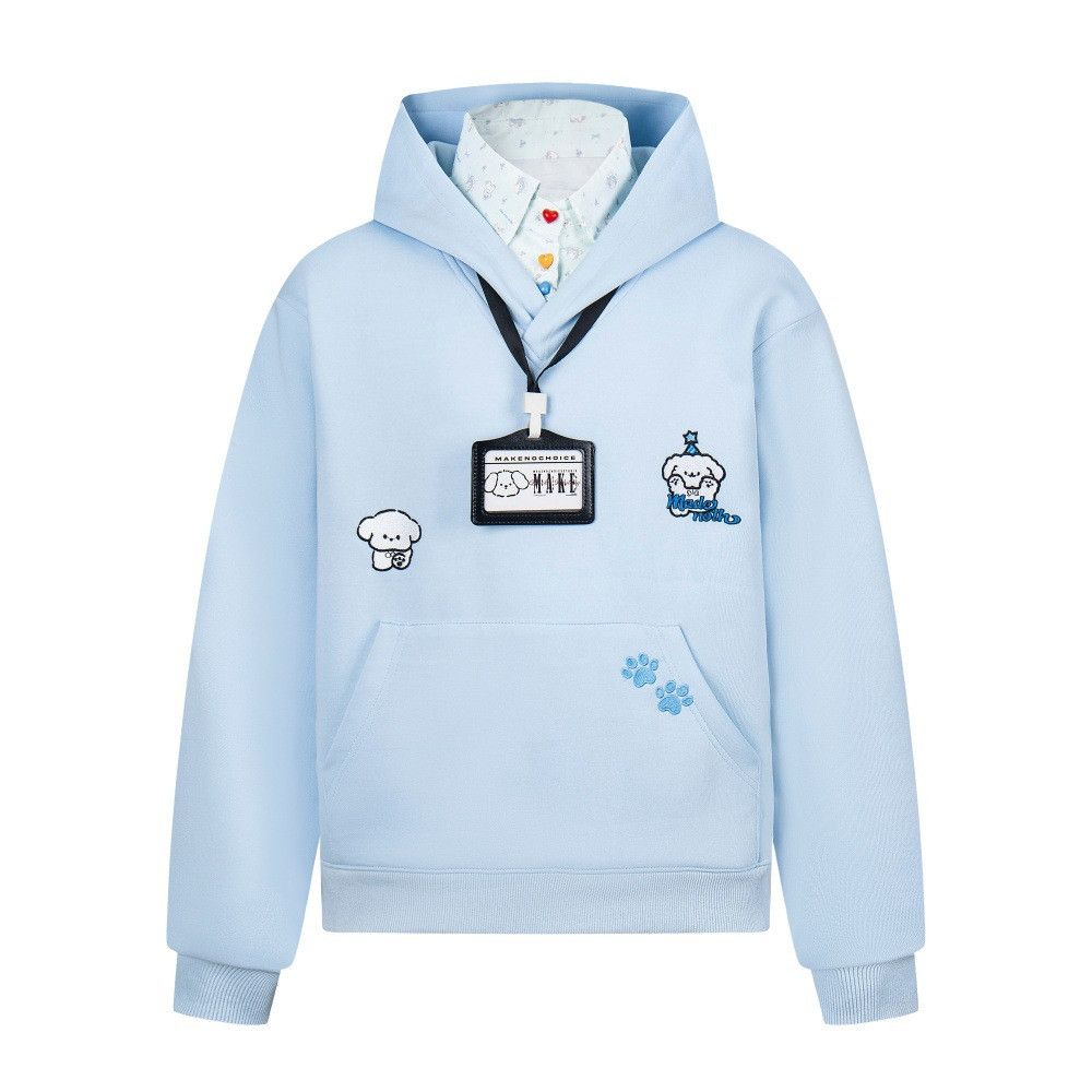 Vintage Men's trendy loose cartoon embroidered fake two-piece hoodie Size US M / EU 48-50 / 2 - 1 Thumbnail