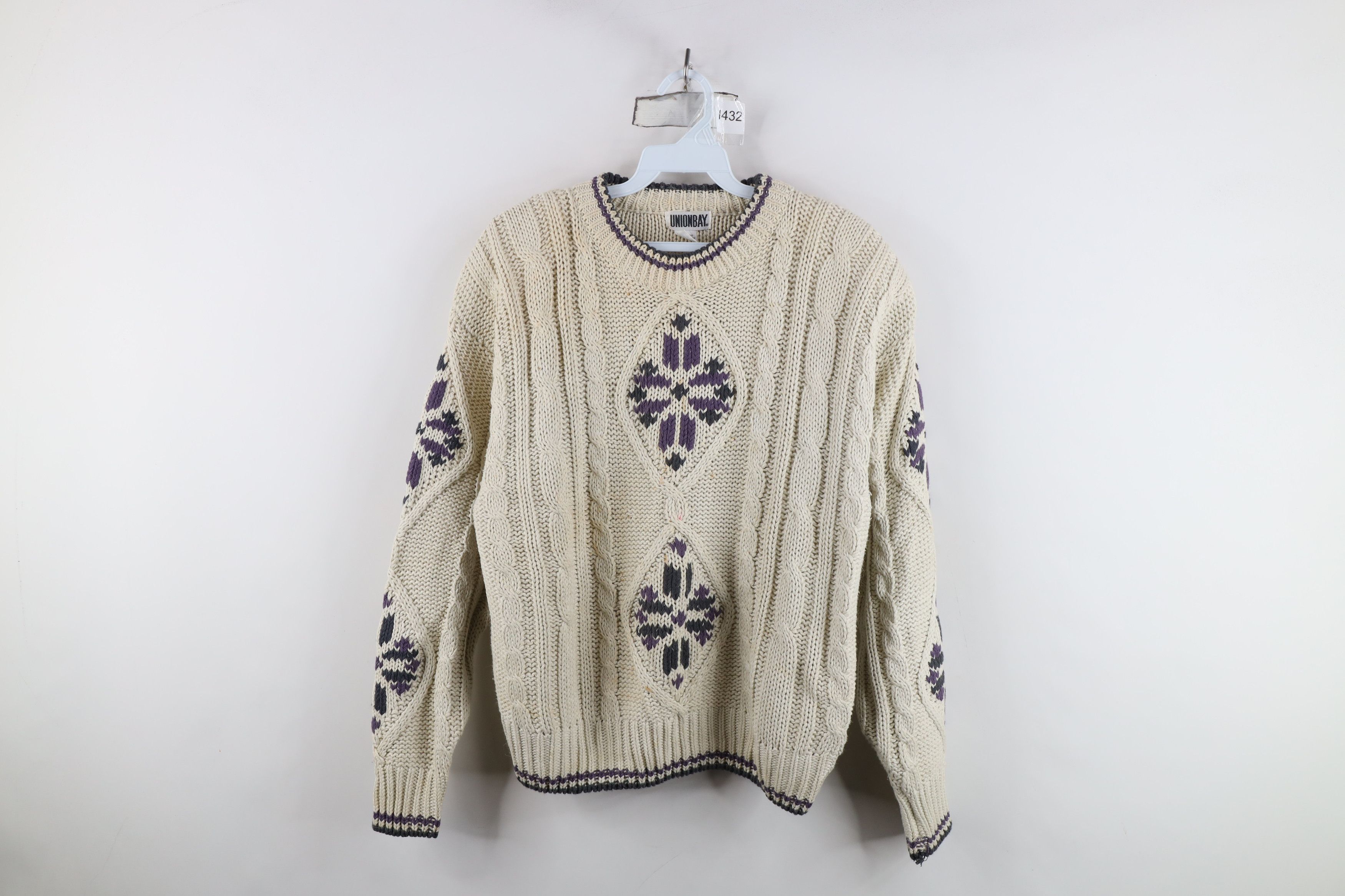UNIONBAY Vintage 90s Streetwear Geometric Chunky Cable Knit Sweater Size L / US 10 / IT 46 - 1 Thumbnail