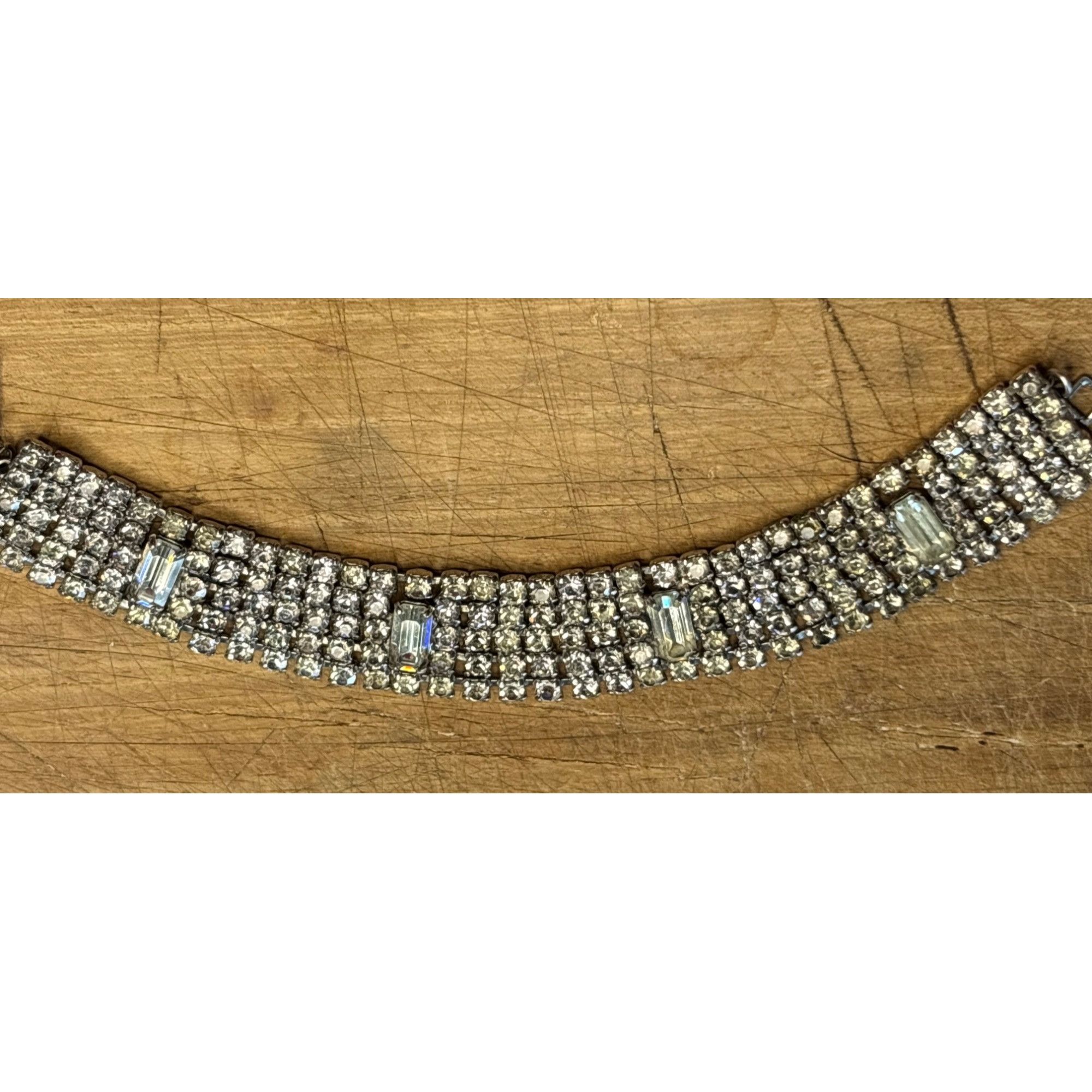 Other Vintage Silver-Tone Rhinestone Bracelet With Rectangular Acc Size ONE SIZE - 4 Thumbnail