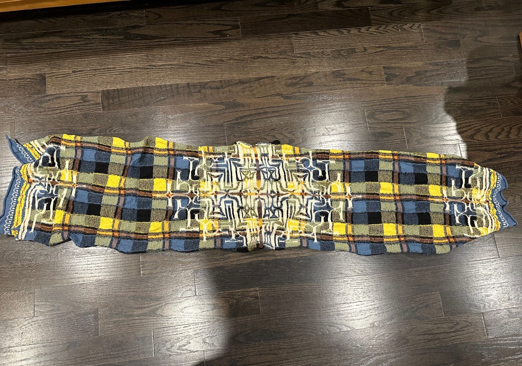 image of Kapital Ainu Happy Condensed Wool Scarf in Blue Tartan, Men's