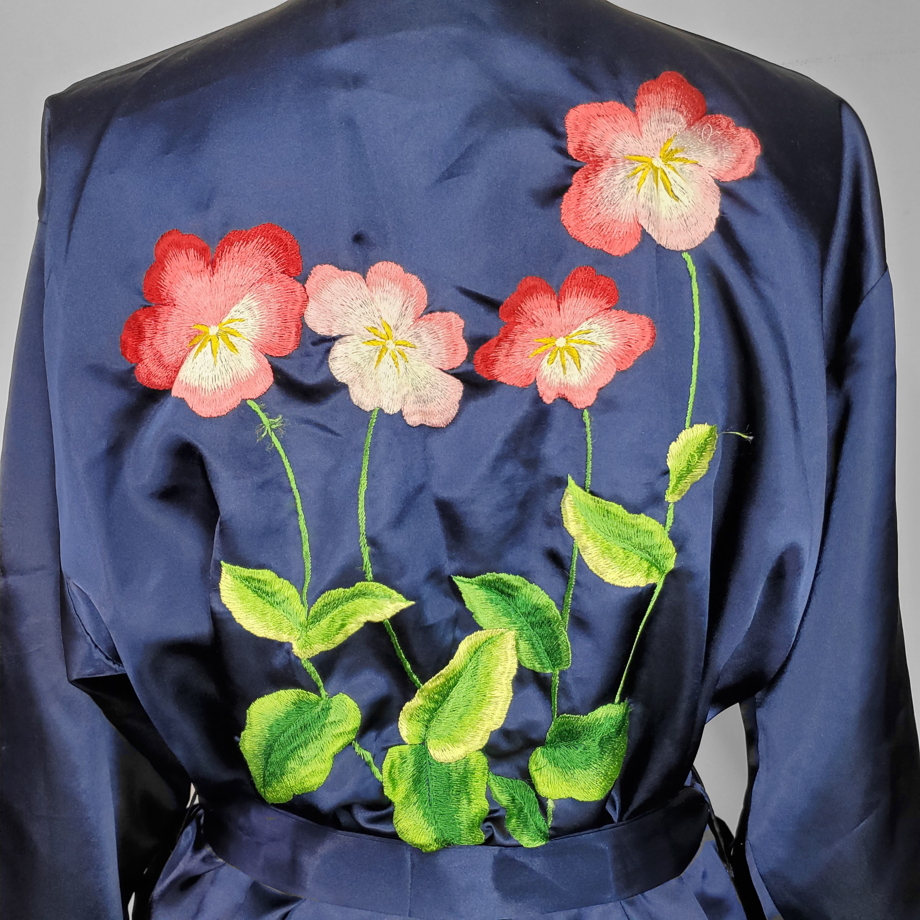 Other Courtney & Co. Size L Robe Navy Blue Satin Flower Floral Size L / US 10 / IT 46 - 8 Thumbnail