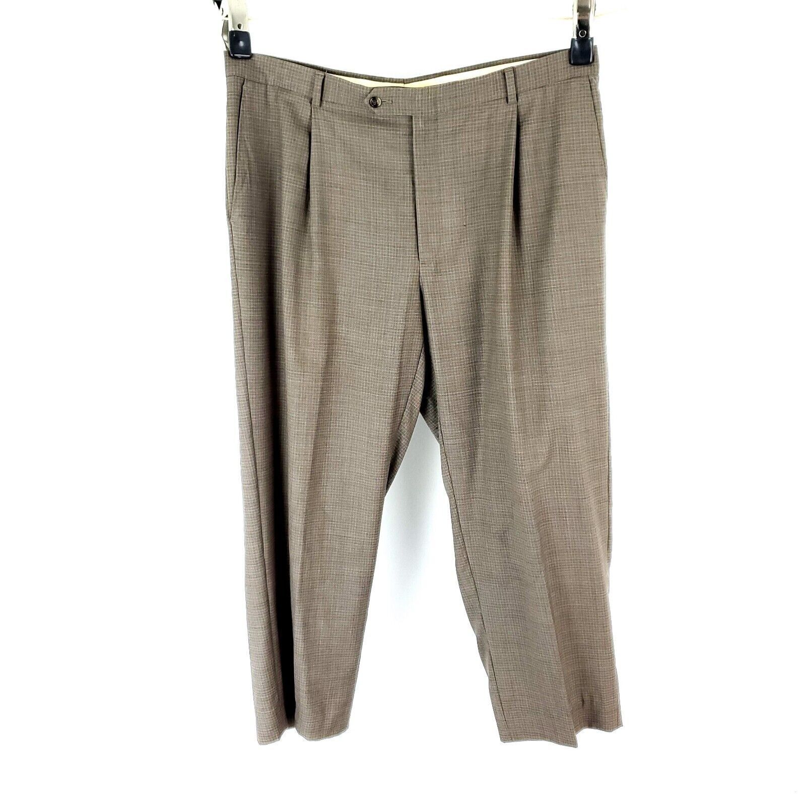 Hart Schaffner Marx Hart Schaffner Marx Wool Dress Pants 37/28 Beige Windowpane Size 36R - 4 Thumbnail