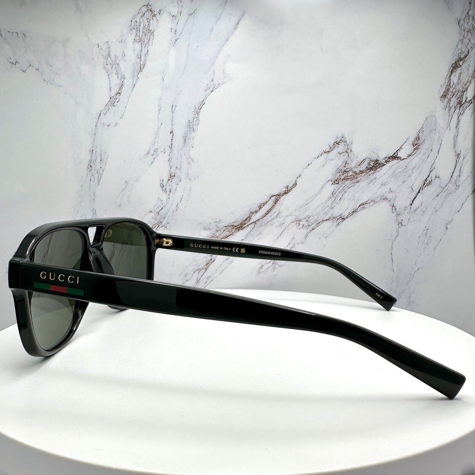 Gucci New GUCCI Sunglasses 2025 Release Black Aviator Gold Logo Size ONE SIZE - 13 Thumbnail