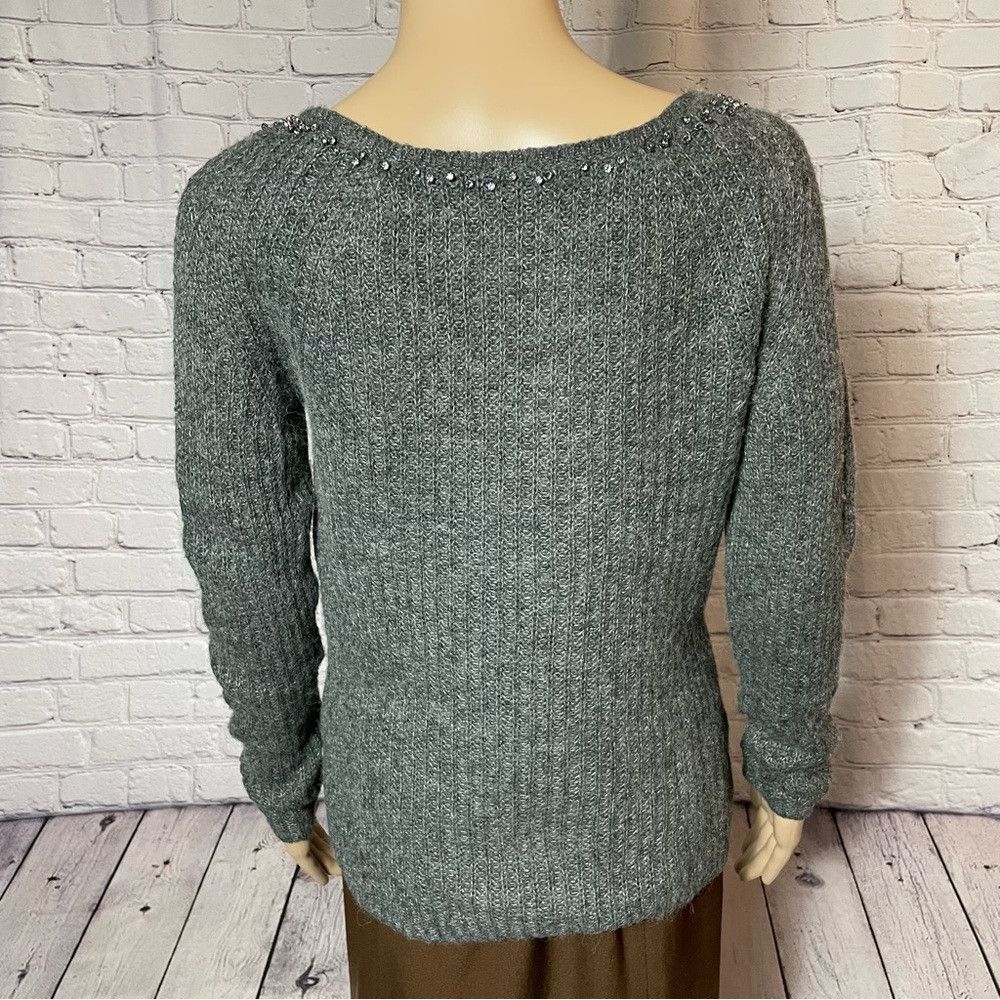 Ann Taylor Ann Taylor Long Sleeve Alpaca Blend Jeweled Collar Gray Swe Size S / US 4 / IT 40 - 4 Thumbnail