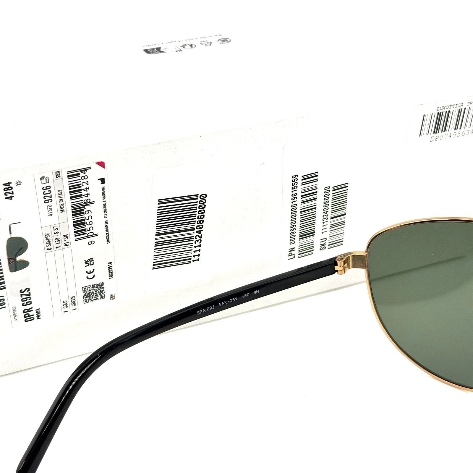 Prada PRADA SYMBOLE Black Green Triangle Logo PR69ZS 69Z 69ZS Size ONE SIZE - 6 Thumbnail