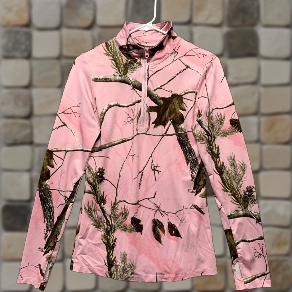 Realtree Bushmaster Pullover Top Activewear Realtree Pink Size Small 1/3 Zip Thumb Holes Women S Long Sleeve 33in Chest Realtree Pink Athletic Size S / US 4 / IT 40 - 1 Thumbnail