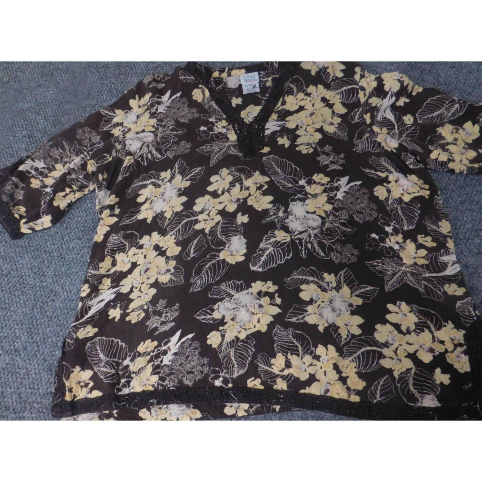 Vintage Only Necessities Womens Blouse L Brown Floral Long Sleeve Crew Neck Pullover Casual 100% Cotton Button Regular Fit Vintage No Size L / US 10 / IT 46 - 2 Thumbnail