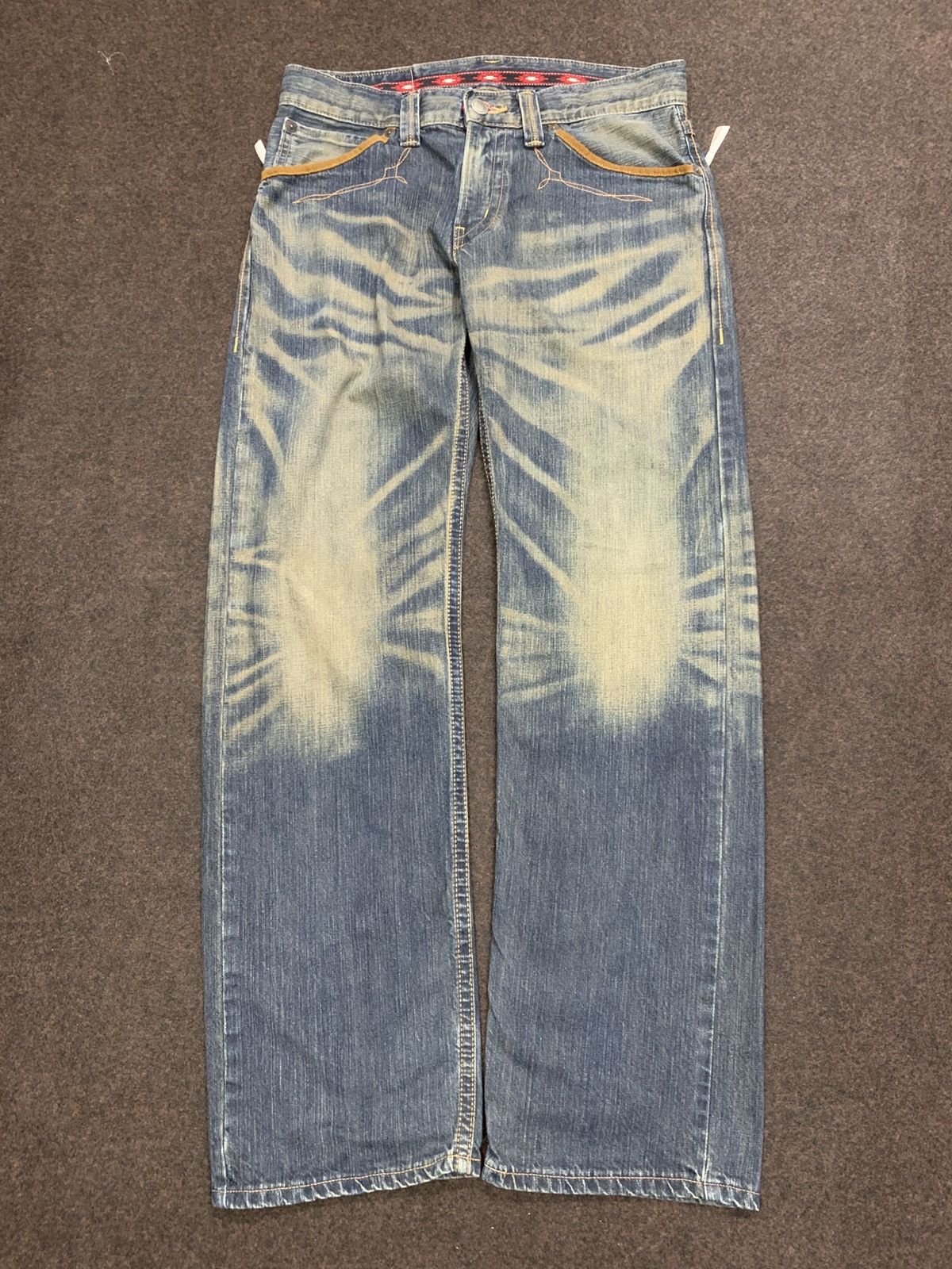 Edwin Blue Trip Faded Whiskers Denim Jeans.