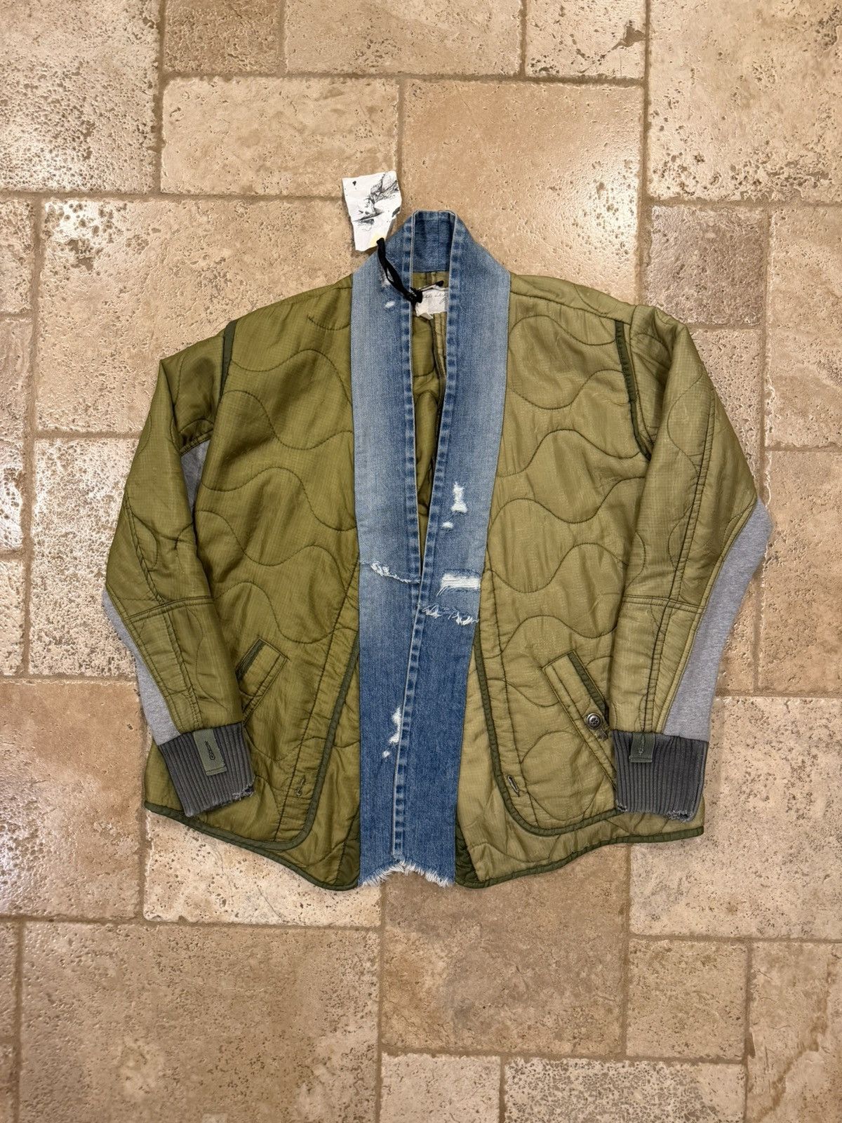 Greg Lauren Greg Lauren Kimono Green Quilt / Blue Denim Distress Jacket Size US L / EU 52-54 / 3 - 3 Thumbnail