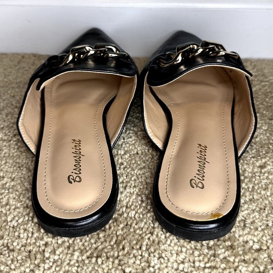 Other Bison Spirit Slip On Pointed Toe Flats Loafer Mules Black 7 Size US 7 / IT 37 - 9 Thumbnail