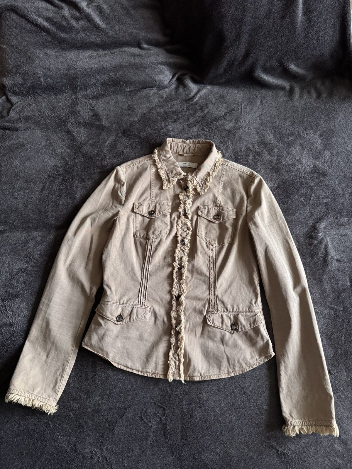 Prada Prada rare luxury denim beige jacket light Size M / US 6-8 / IT 42-44 - 1 Thumbnail