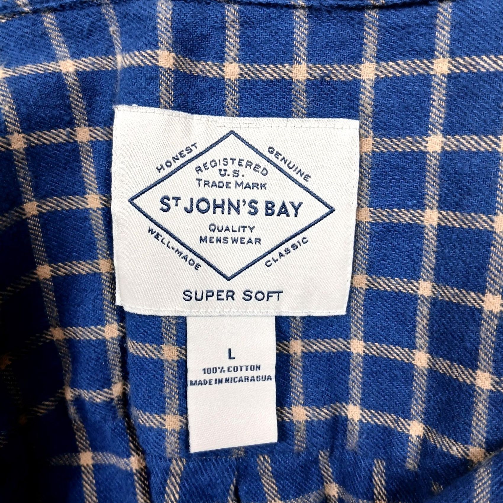 Vintage St. John's Bay Mens Large Blue Tan Plaid Flannel Shirt 100% Cotton Button-Up Pocket Long Sleeve Casual Menswear Size US L / EU 52-54 / 3 - 3 Thumbnail