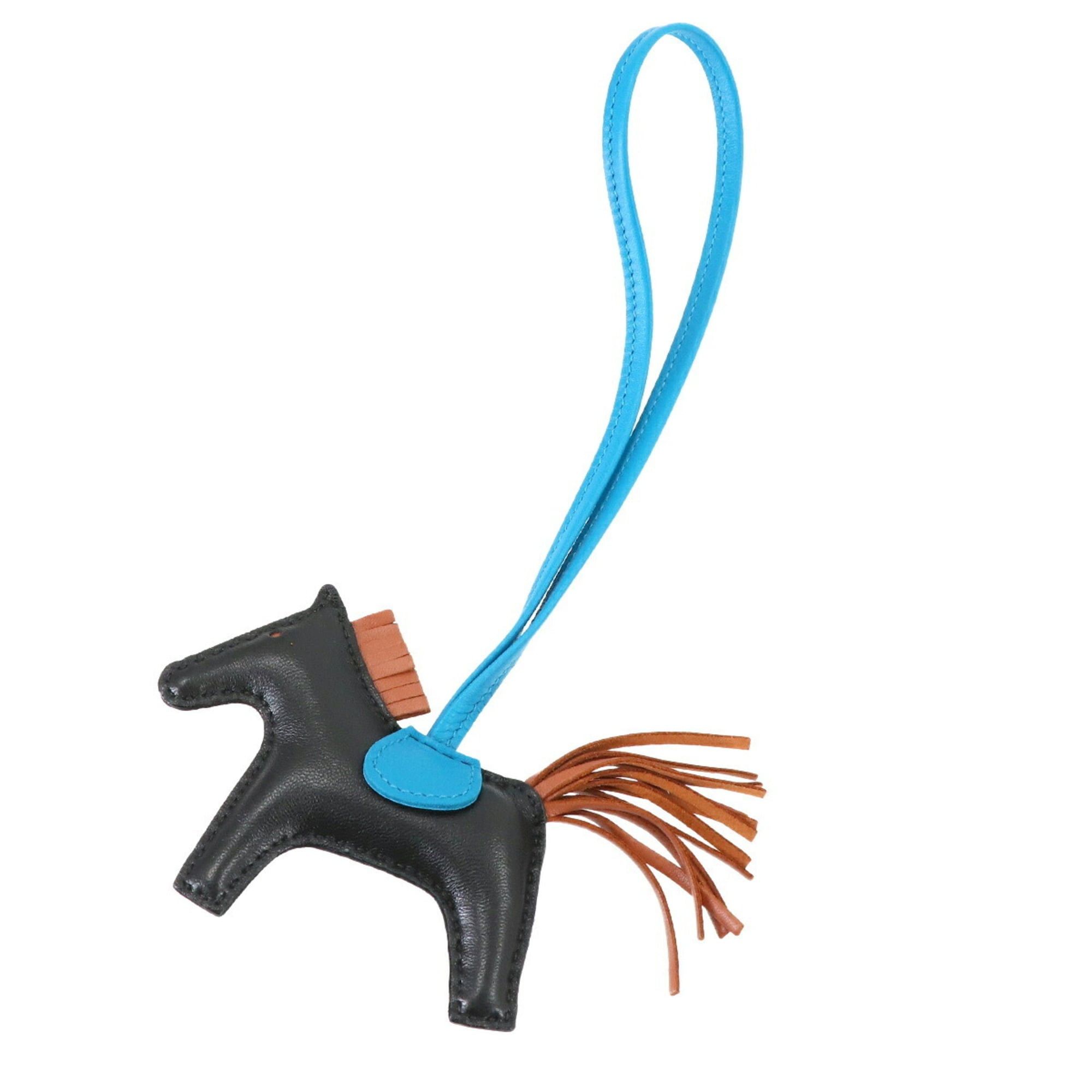 Hermes Hermès Rodeo PM handbag charm Anjo Milo in black gold and blue Zanzibar with a Y stamp.