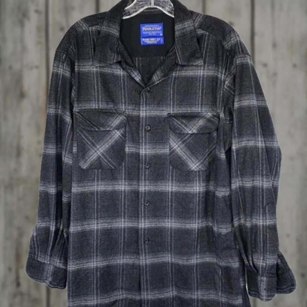Pendleton Pendleton Board Shirt Jac Wool Washable Medium Gray Black Loop Collar Mens Size US M / EU 48-50 / 2 - 1 Thumbnail