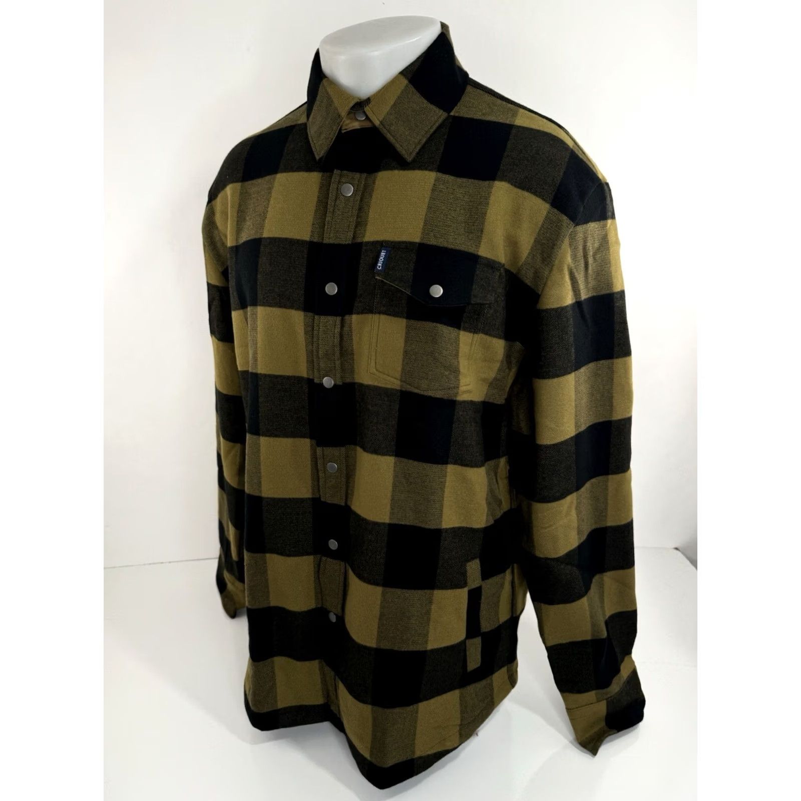 Vintage CRIQUET Shacket XL Olive / Black Plaid Flannel Heavy 3 Pocket Knit Snap Shirt Jacket Mens Regular XS-XL Replace Size US XL / EU 56 / 4 - 2 Thumbnail