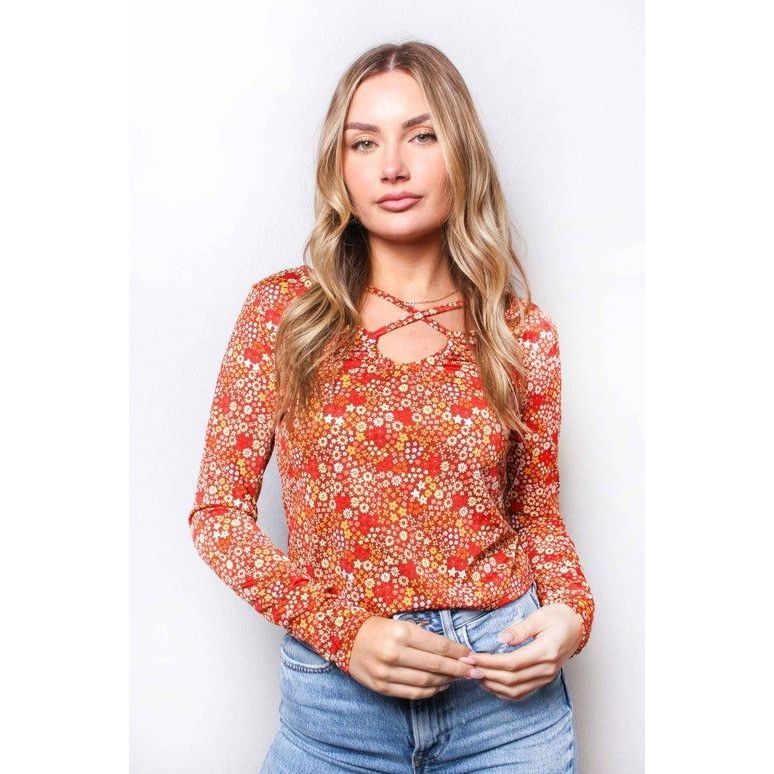 Other Floral Long Sleeve Crisscross Neck Top For Women XL Size XL / US 12-14 / IT 48-50 - 1 Thumbnail