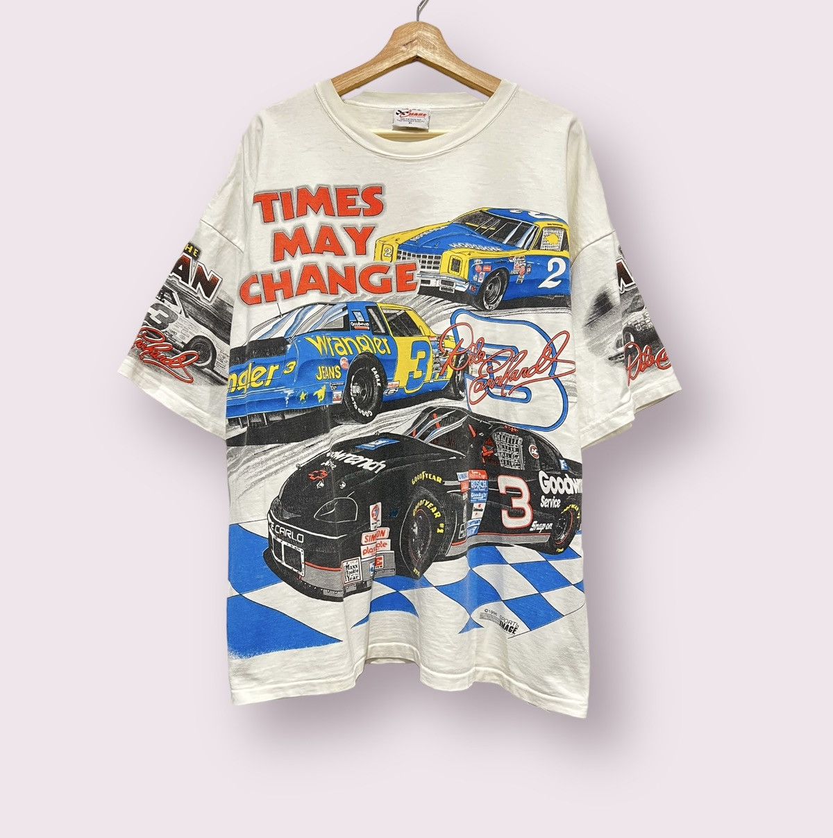 image of Vintage 1996 Nascar Dale Earnhardt All Over Print T-Shirt in White, Men's (Size XL)