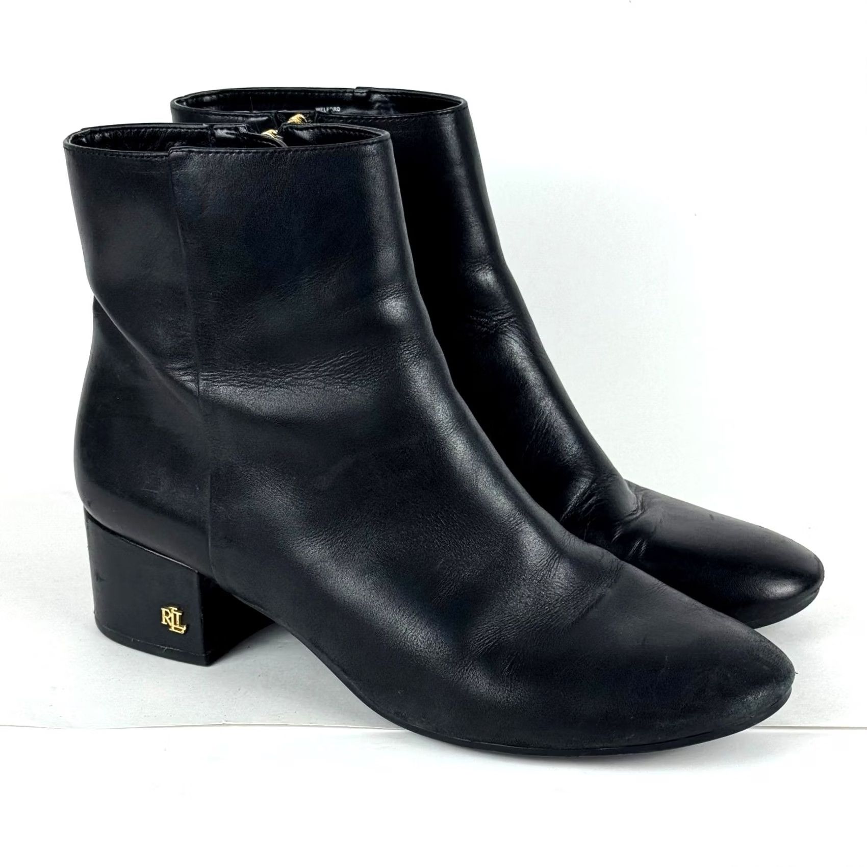Ralph Lauren Lauren Ralph Lauren Bootie Women's 10B Welford Black Leather Block Heel Ankle Boot Shoe Size US 10 / IT 40 - 2 Thumbnail