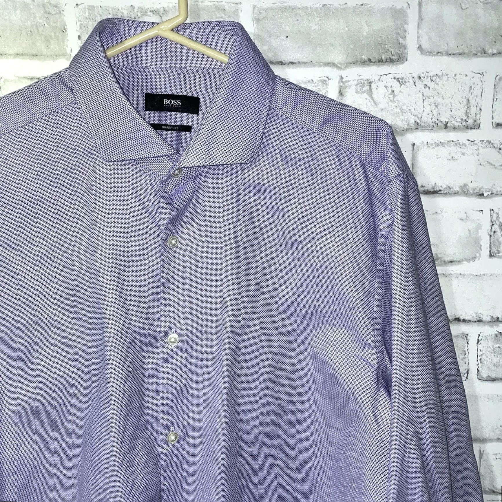 Hugo Boss HUGO BOSS Sharp Fit Long Sleeve Dress Shirt Men's Blue Size 16.5 Size 42R - 2 Thumbnail