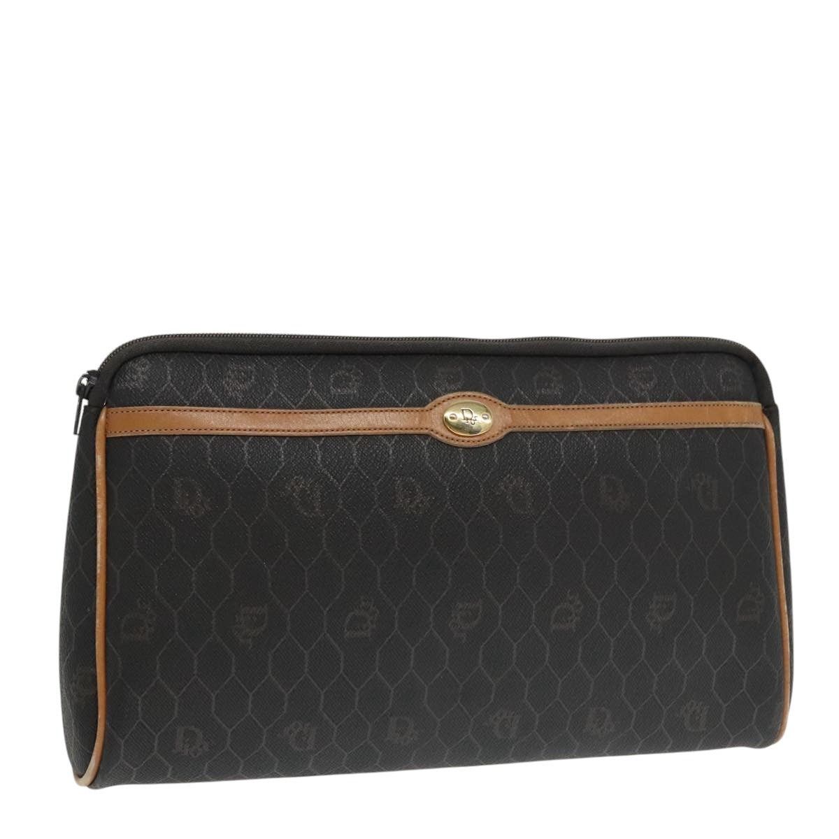 DIOR Honeycomb Canvas Clutch Bag Black Brown Gold