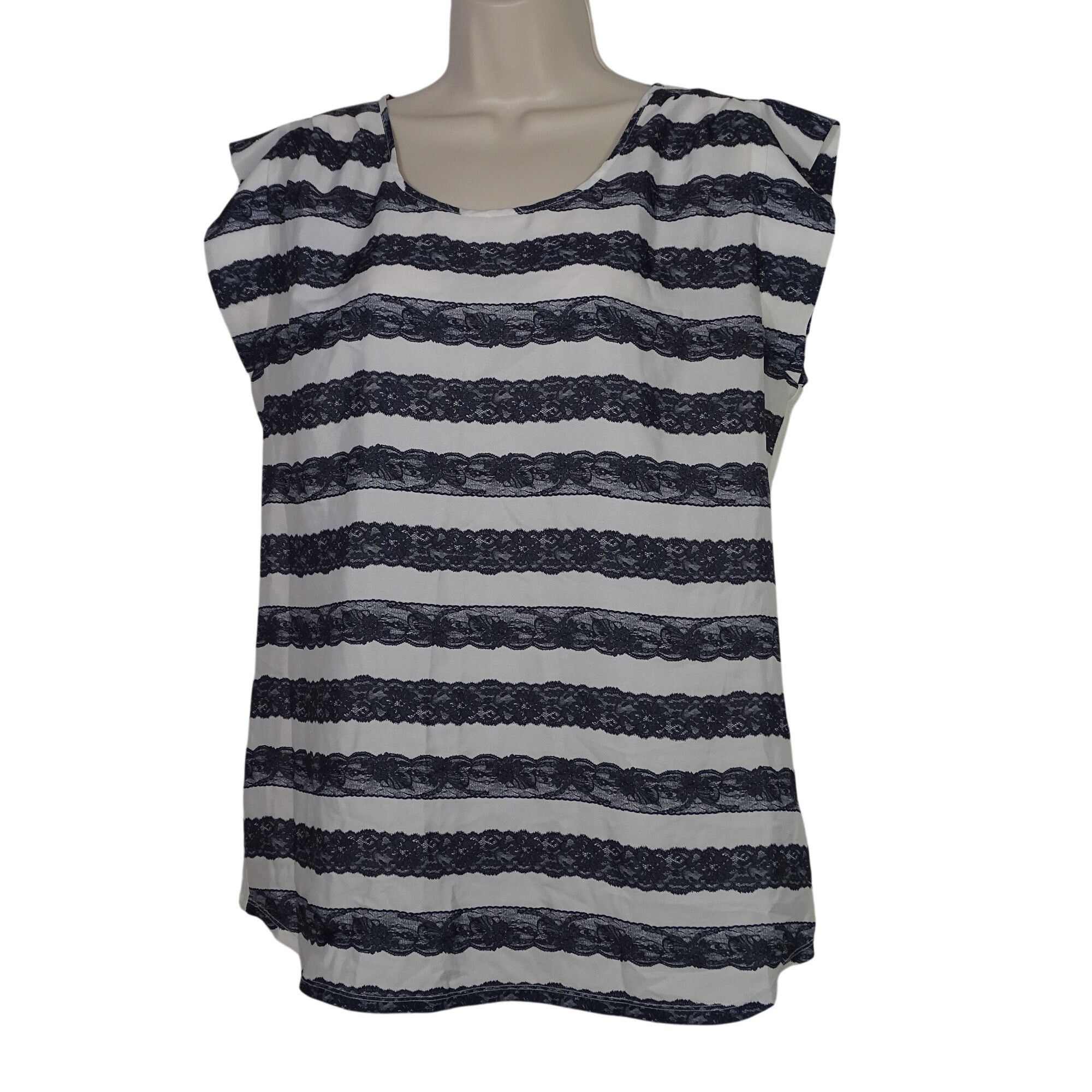 Express Express Striped Lace Print Short Sleeve Top Women Size L Size L / US 10 / IT 46 - 1 Thumbnail