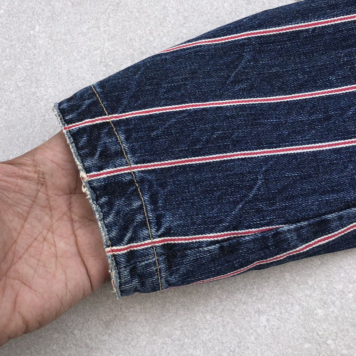 Edwin VTG EDWIN 13oz Grand Blue Selvage Denim Jacket Striped Jeans Size US L / EU 52-54 / 3 - 18 Thumbnail