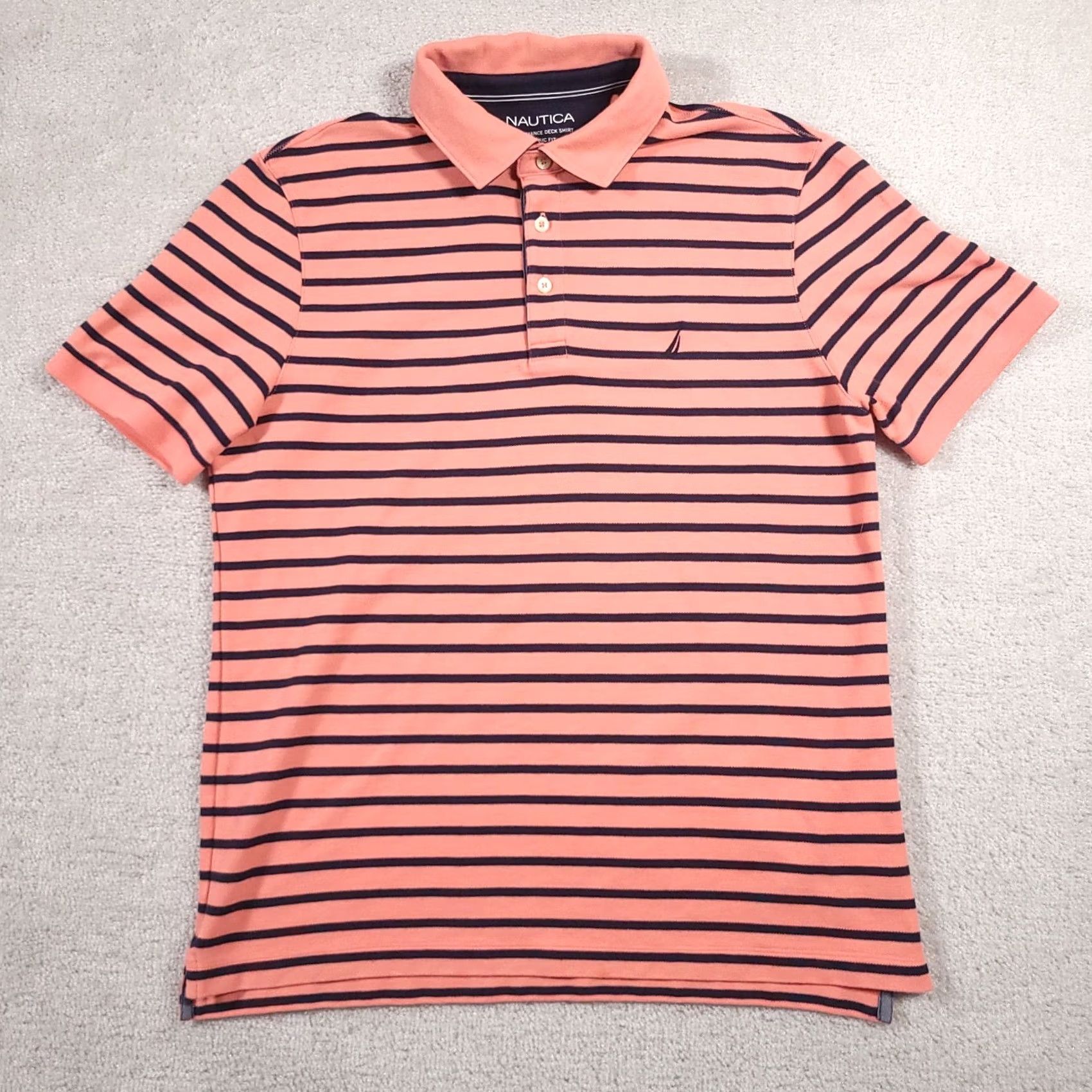 Nautica Nautica Polo Shirt Mens Large Pink Navy Striped Short Sleeve Deck Performance Shirt Size US L / EU 52-54 / 3 - 2 Thumbnail
