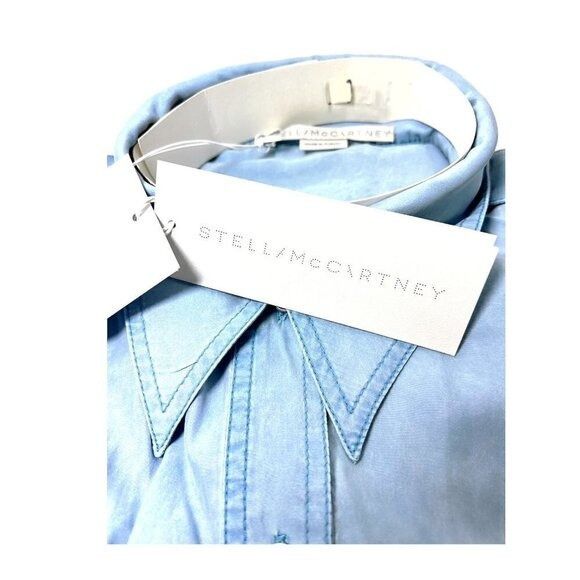 Stella McCartney Stella McCartney Womens Blue Silk Collared Long Sleeve Butto Size L / US 10 / IT 46 - 7 Thumbnail