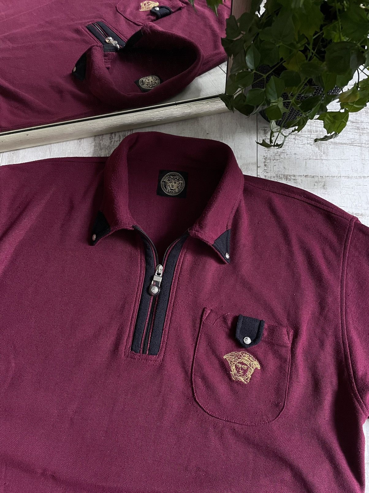 Versace × Versace Jeans Couture × Vintage Vintage Versace Jeans Couture Polo Medusa Logo 1/4 Zip Tee Size US XL / EU 56 / 4 - 2 Thumbnail
