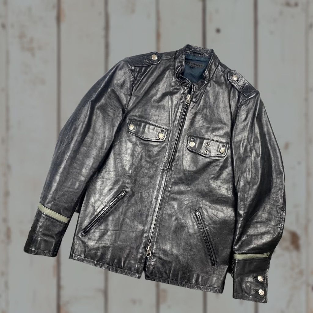 Allsaints AllSaints Leather Shirt Bomber Jacket Men M Black Regular Zip Biker Coat Leather Lining Winter Spring Fall Ride Mens Size US M / EU 48-50 / 2 - 1 Thumbnail