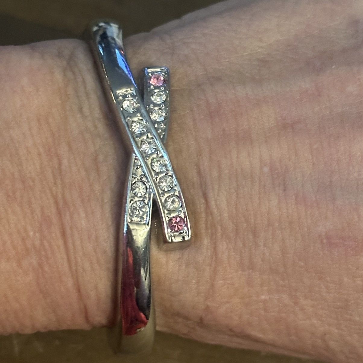 Other Silver tone rhinestone crossover hinged bangle bracelet Size ONE SIZE - 2 Thumbnail