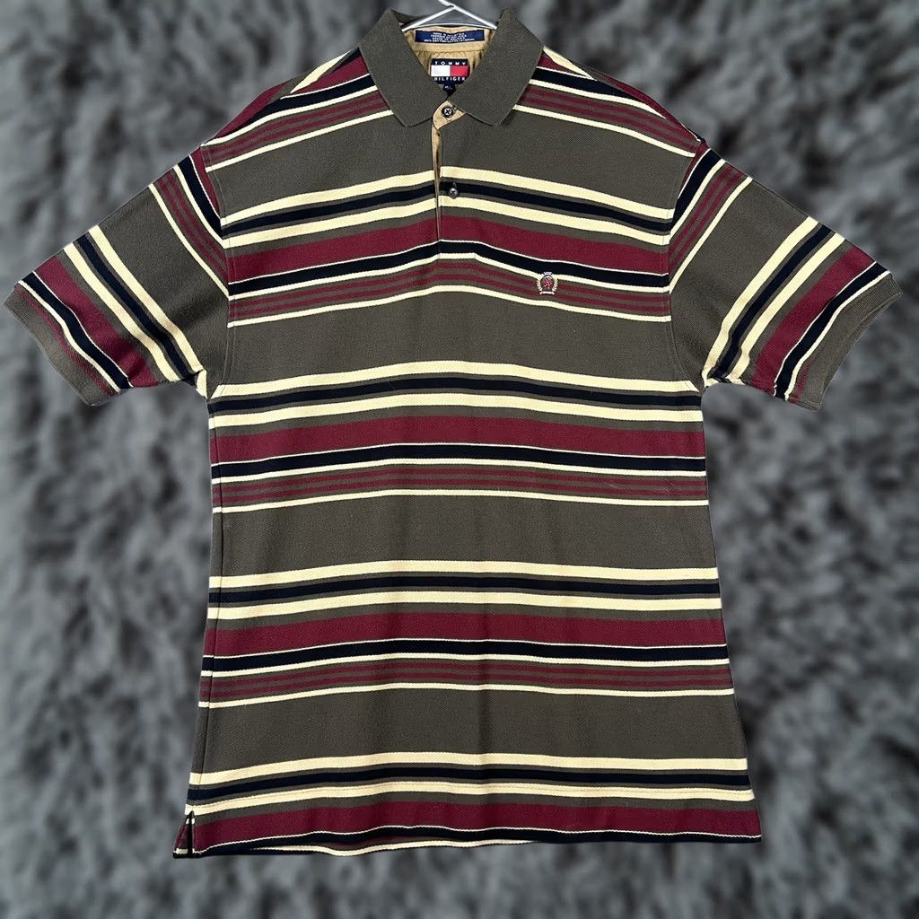 Tommy Hilfiger Tommy Hilfiger Polo Shirt M Maroon Tan Striped Preppy Casual Y2K Golf Dad Men Size US M / EU 48-50 / 2 - 1 Thumbnail